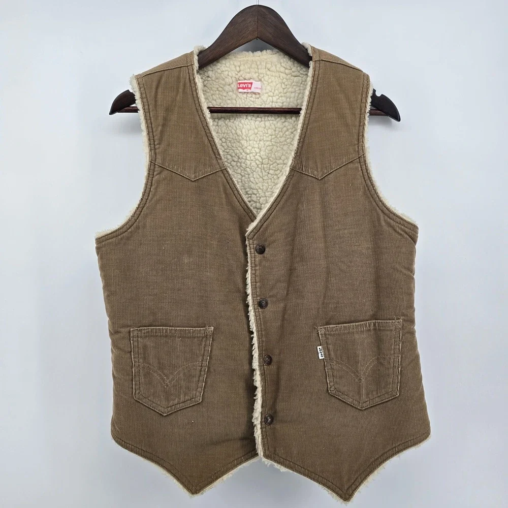 Vintage Levis Corduroy Sherpa Lined Western Vest Tan Mens Medium 60606 1523 USA